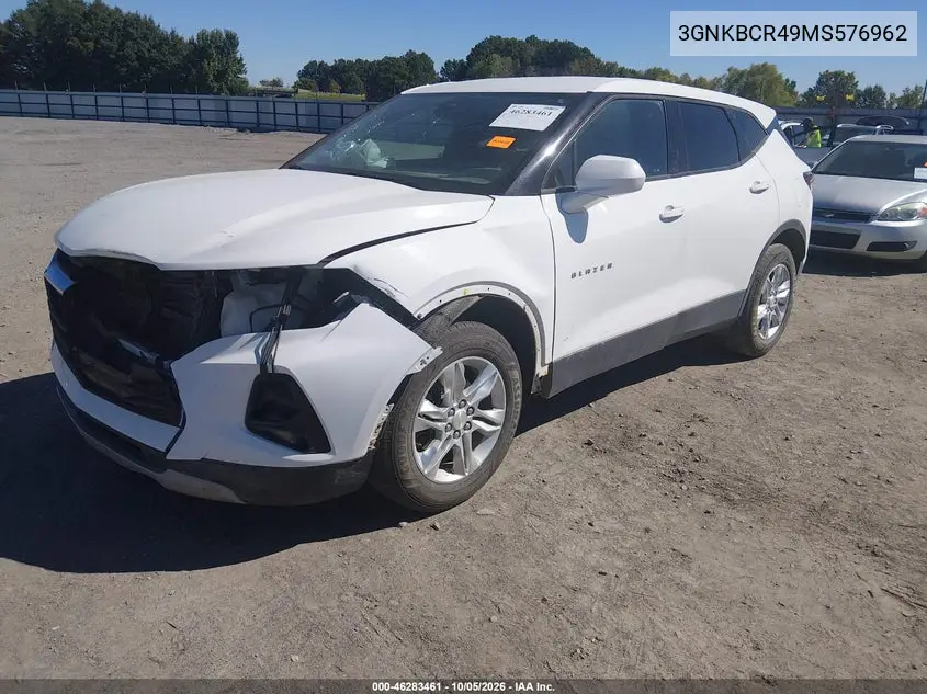 2021 CHEVROLET BLAZER VIN 3GNKBCR49MS576962 — фото 2