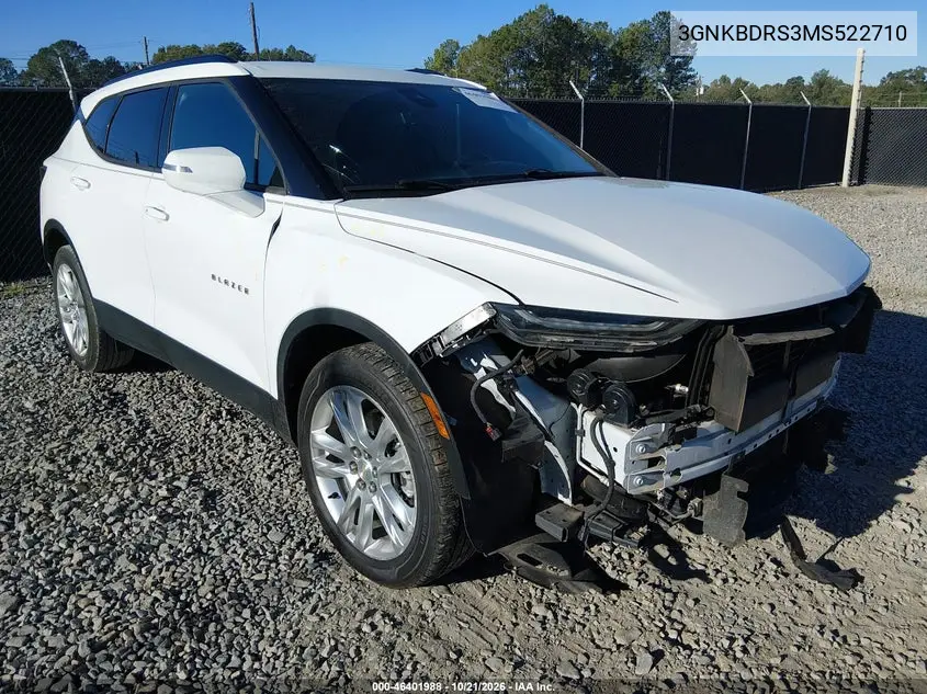 CHEVROLET BLAZER 2021, VIN 3GNKBDRS3MS522710