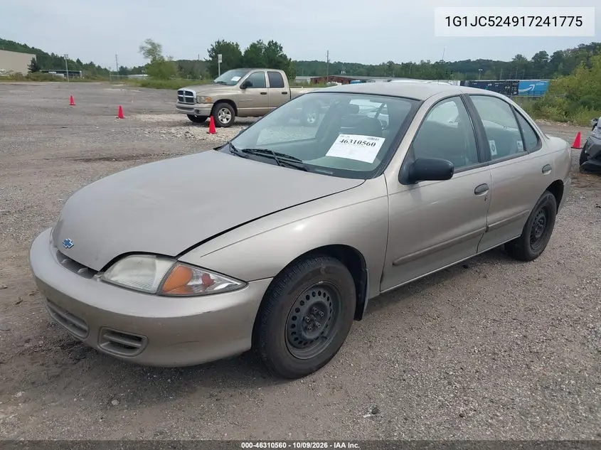 2001 CHEVROLET CAVALIER VIN 1G1JC524917241775 — фото 2