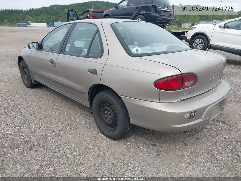 2001 CHEVROLET CAVALIER VIN 1G1JC524917241775 — фото 3