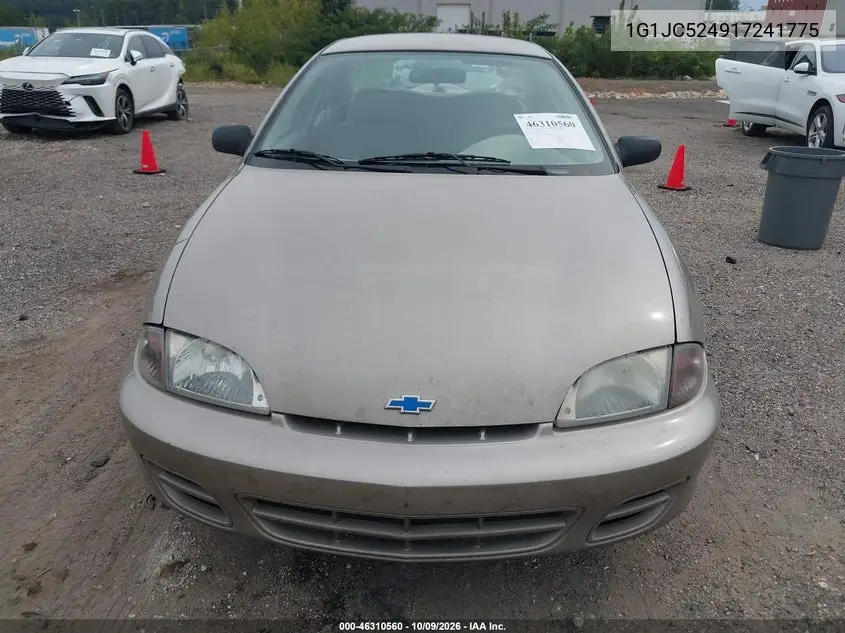 2001 CHEVROLET CAVALIER VIN 1G1JC524917241775 — фото 6