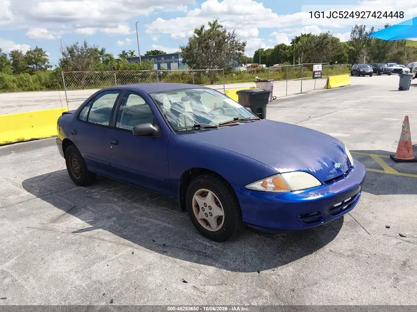CHEVROLET CAVALIER 2002, VIN 1G1JC524927424448