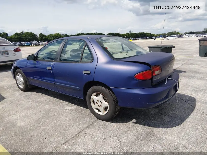 2002 CHEVROLET CAVALIER VIN 1G1JC524927424448 — фото 3