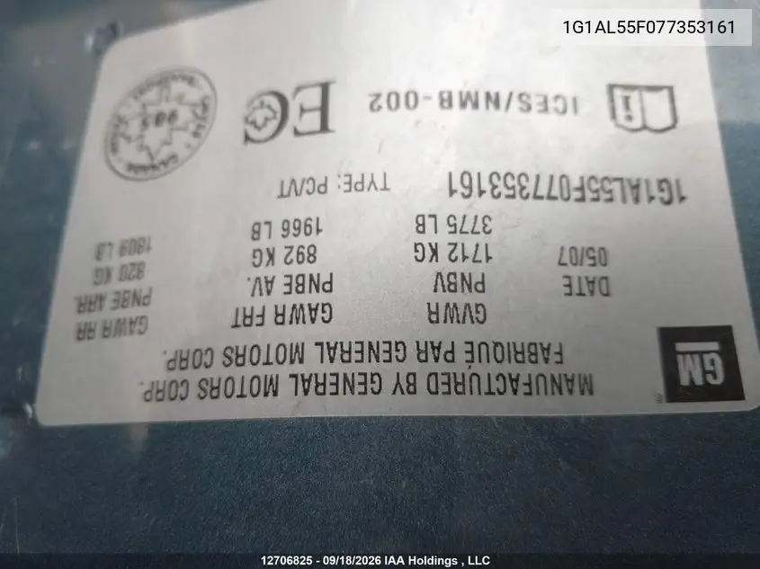 2007 CHEVROLET COBALT VIN 1G1AL55F077353161 — фото 17