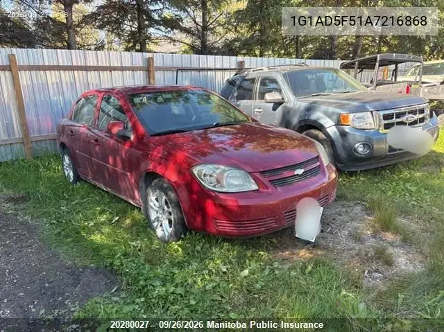 CHEVROLET COBALT 2010, VIN 1G1AD5F51A7216868