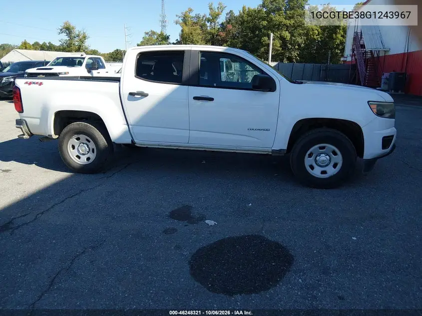CHEVROLET COLORADO 2016, VIN 1GCGTBE38G1243967