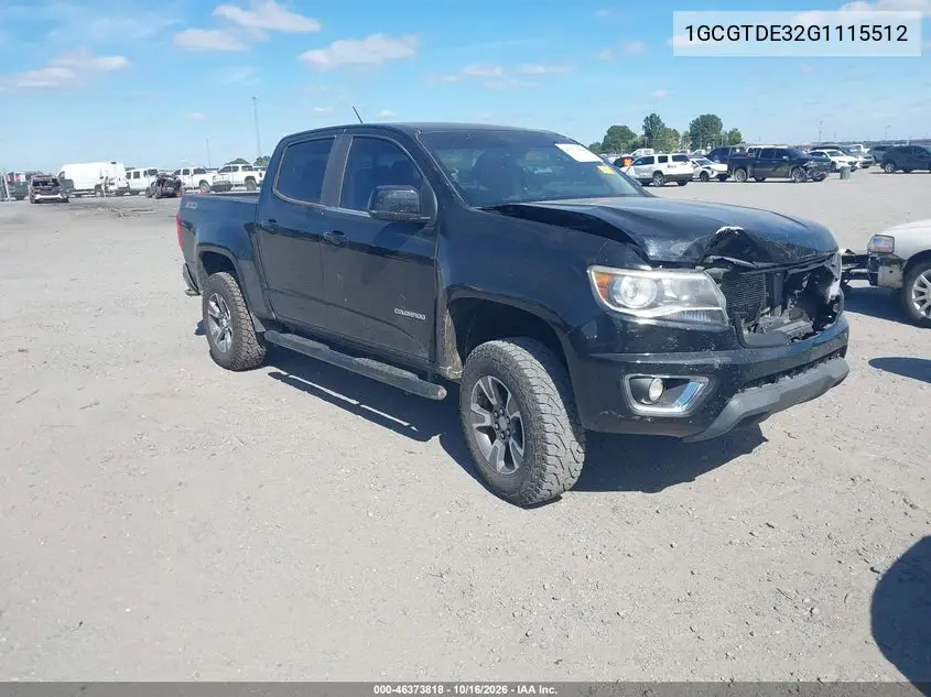 CHEVROLET COLORADO 2016, VIN 1GCGTDE32G1115512
