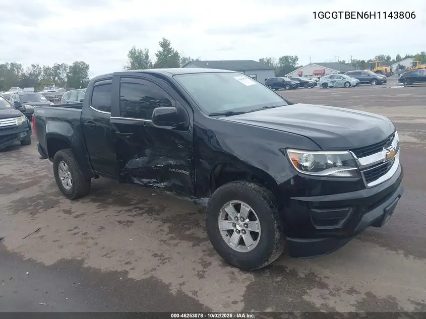 CHEVROLET COLORADO 2017, VIN 1GCGTBEN6H1143806