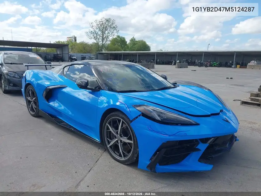 CHEVROLET CORVETTE 2021, VIN 1G1YB2D47M5124287