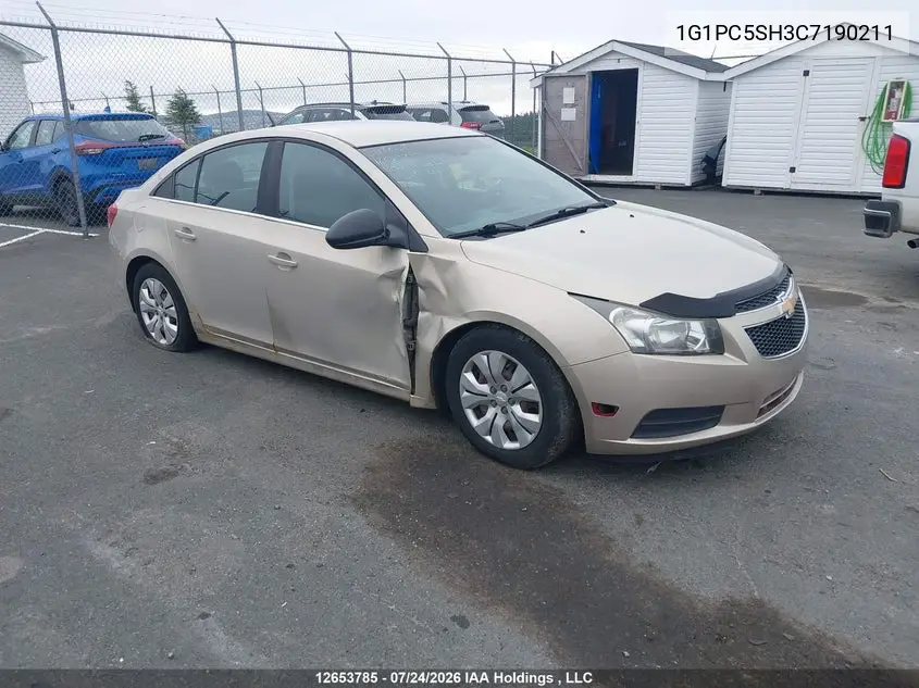CHEVROLET CRUZE 2012, VIN 1G1PC5SH3C7190211