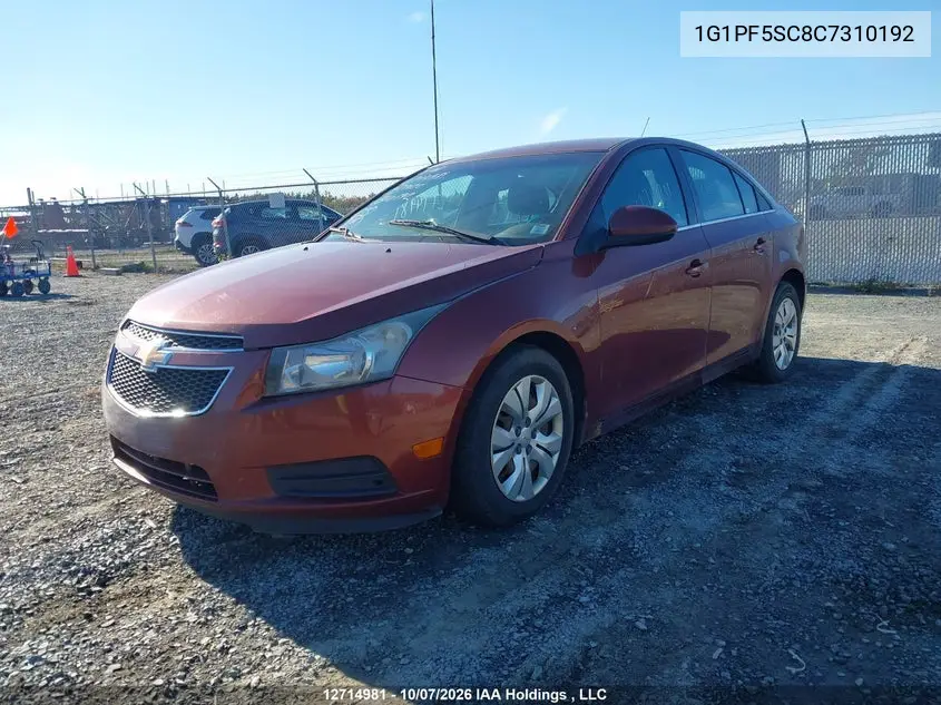 2012 CHEVROLET CRUZE VIN 1G1PF5SC8C7310192 — фото 2