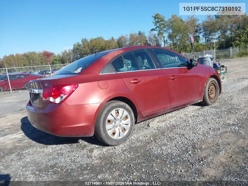 2012 CHEVROLET CRUZE VIN 1G1PF5SC8C7310192 — фото 4