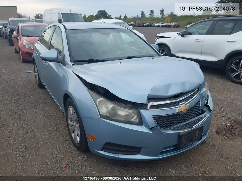 CHEVROLET CRUZE 2012, VIN 1G1PF5SC1C7214078