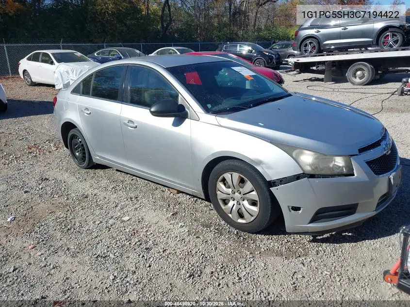 CHEVROLET CRUZE 2012, VIN 1G1PC5SH3C7194422