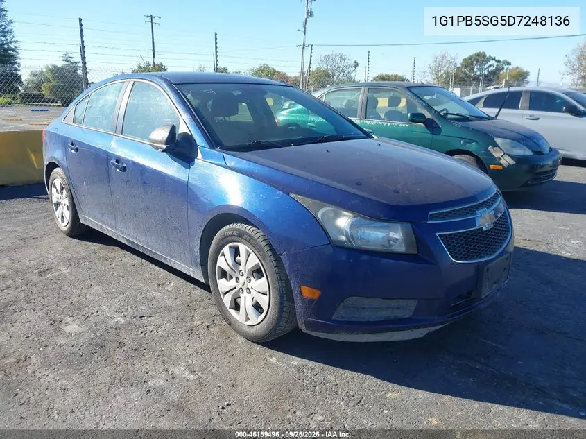 CHEVROLET CRUZE 2013, VIN 1G1PB5SG5D7248136
