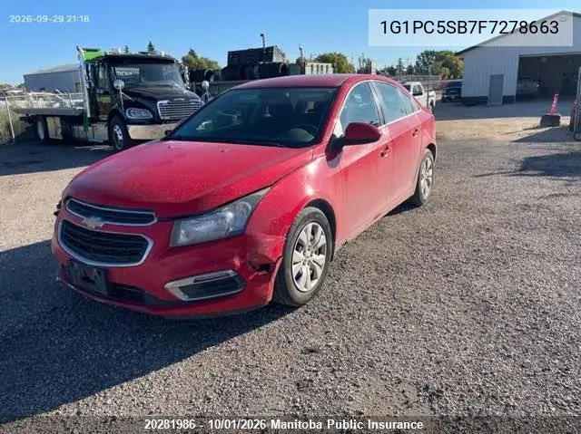 CHEVROLET CRUZE 2015, VIN 1G1PC5SB7F7278663