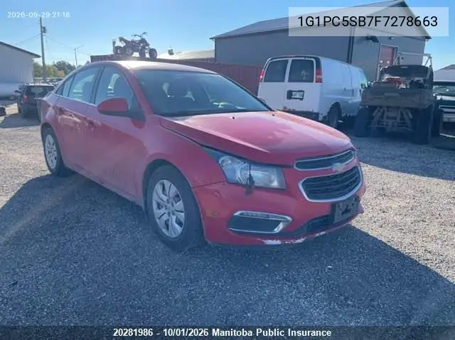 2015 CHEVROLET CRUZE VIN 1G1PC5SB7F7278663 — фото 2