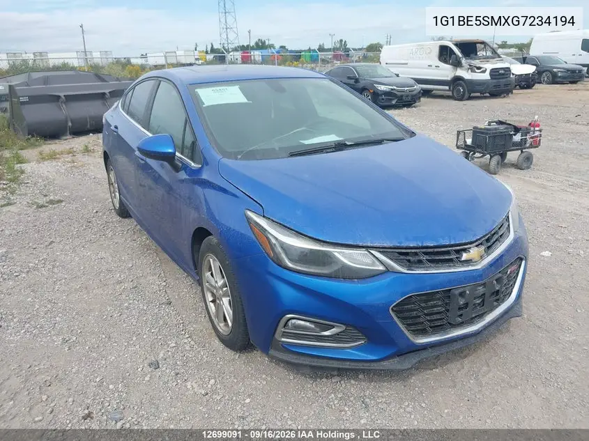 CHEVROLET CRUZE 2016, VIN 1G1BE5SMXG7234194