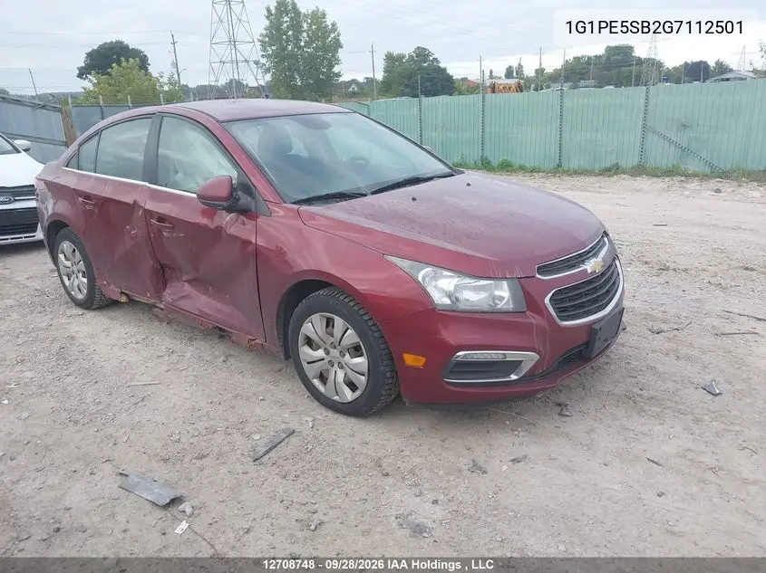 CHEVROLET CRUZE 2016, VIN 1G1PE5SB2G7112501