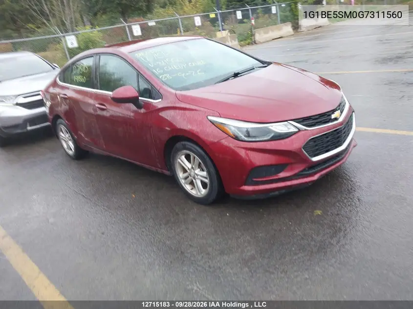 CHEVROLET CRUZE 2016, VIN 1G1BE5SM0G7311560