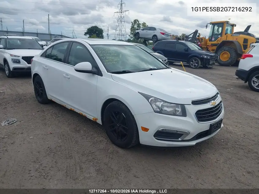 CHEVROLET CRUZE 2016, VIN 1G1PE5SB2G7216292