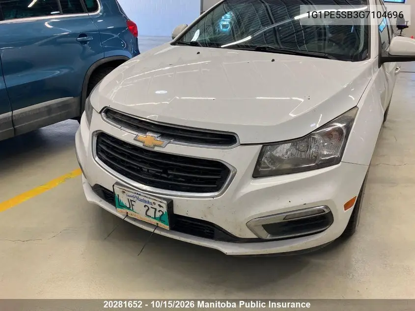 CHEVROLET CRUZE 2016, VIN 1G1PE5SB3G7104696