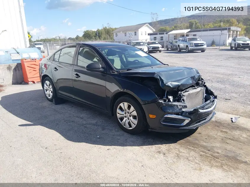 CHEVROLET CRUZE 2016, VIN 1G1PC5SG4G7194393