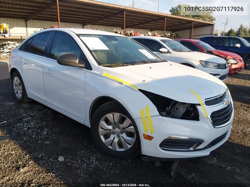 CHEVROLET CRUZE 2016, VIN 1G1PC5SG2G7117926
