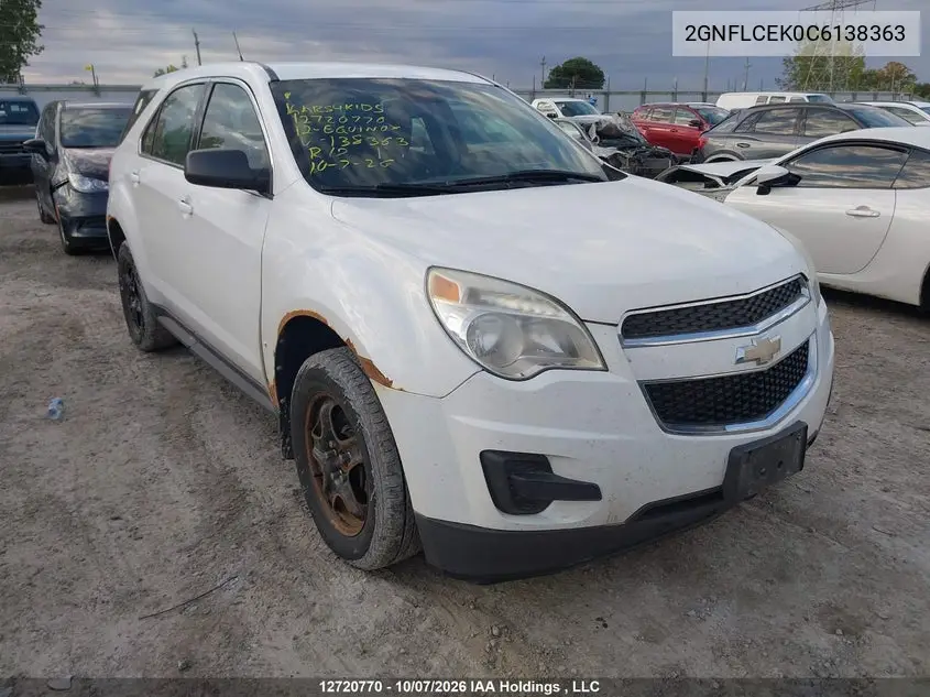 CHEVROLET EQUINOX 2012, VIN 2GNFLCEK0C6138363
