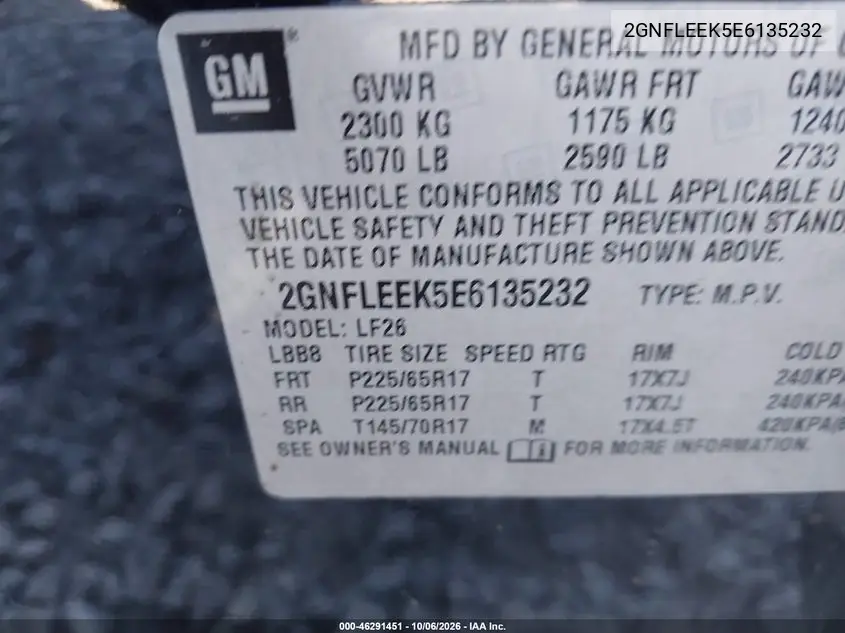 2014 CHEVROLET EQUINOX VIN 2GNFLEEK5E6135232 — фото 9