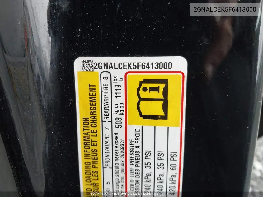 2015 CHEVROLET EQUINOX VIN 2GNALCEK5F6413000 — фото 9