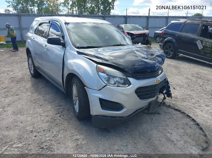 CHEVROLET EQUINOX 2016, VIN 2GNALBEK1G6151021