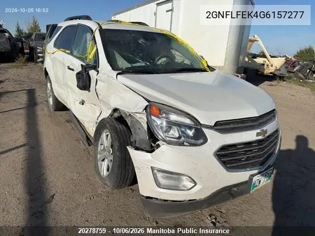 CHEVROLET EQUINOX 2016, VIN 2GNFLFEK4G6157277