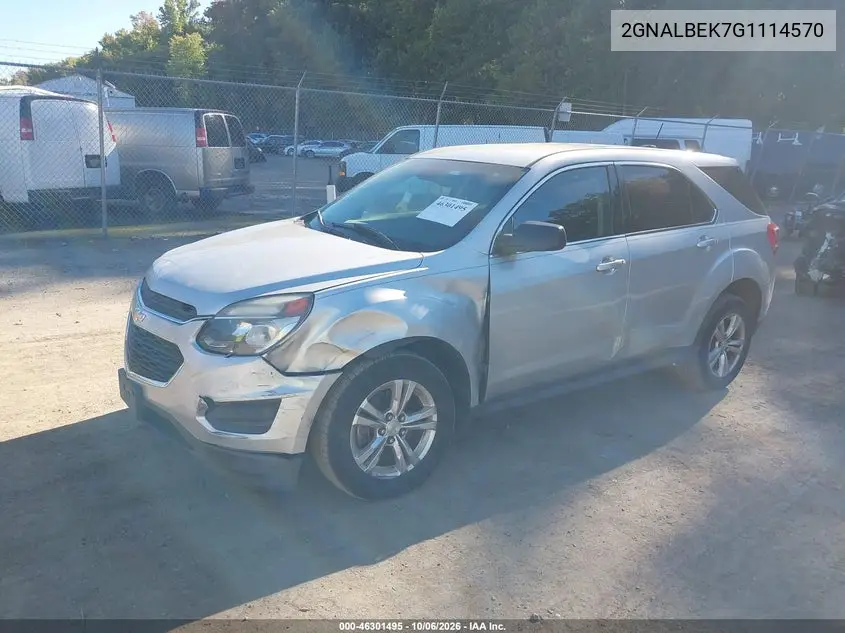 2016 CHEVROLET EQUINOX VIN 2GNALBEK7G1114570 — фото 2