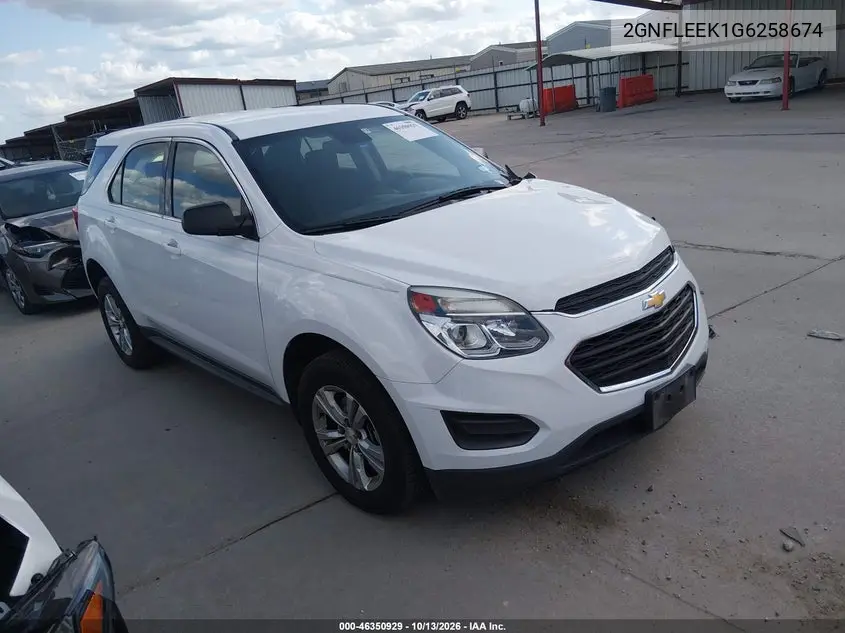 CHEVROLET EQUINOX 2016, VIN 2GNFLEEK1G6258674