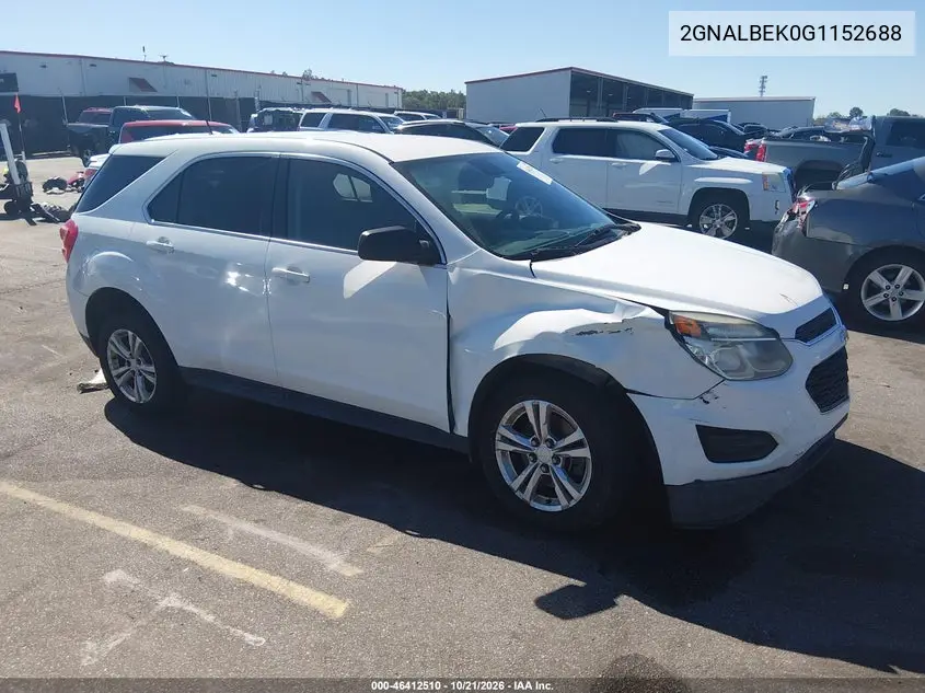 CHEVROLET EQUINOX 2016, VIN 2GNALBEK0G1152688