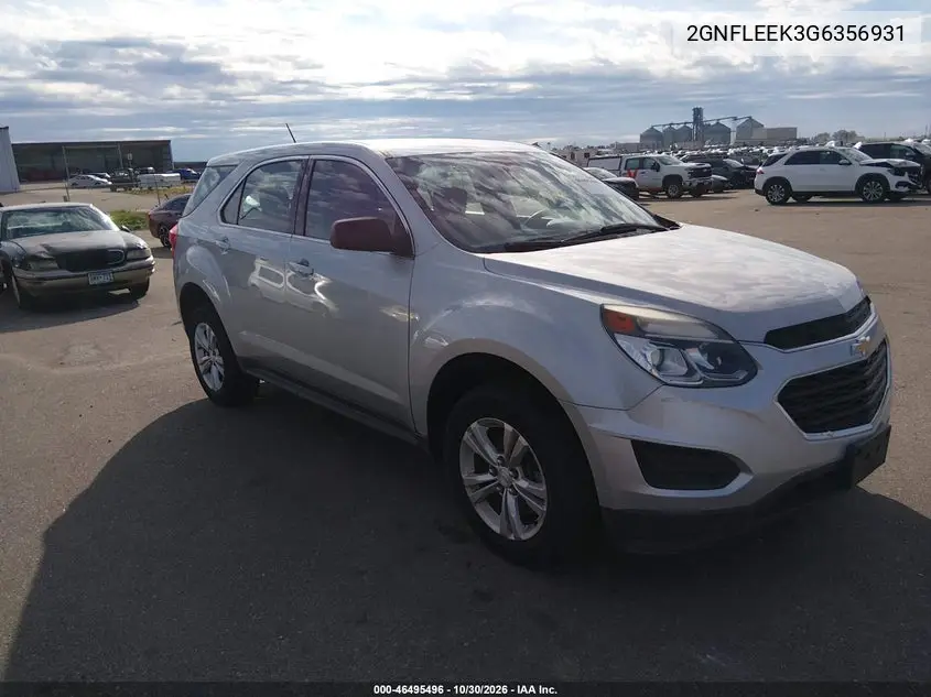 CHEVROLET EQUINOX 2016, VIN 2GNFLEEK3G6356931