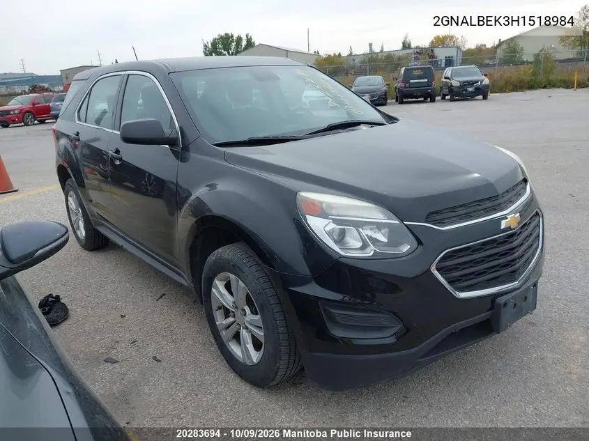 CHEVROLET EQUINOX 2017, VIN 2GNALBEK3H1518984