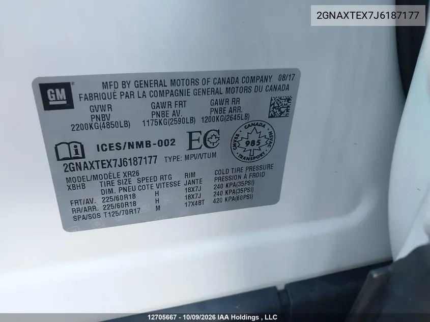 2018 CHEVROLET EQUINOX VIN 2GNAXTEX7J6187177 — фото 17