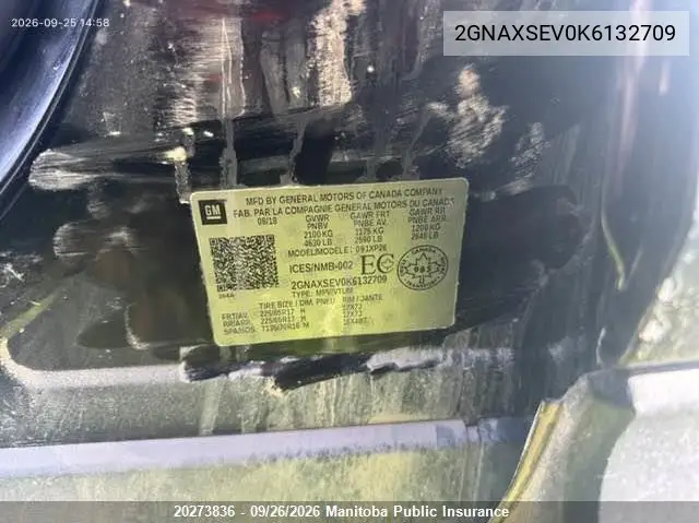 2019 CHEVROLET EQUINOX VIN 2GNAXSEV0K6132709 — фото 9