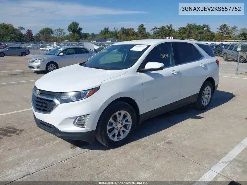 2019 CHEVROLET EQUINOX VIN 3GNAXJEV2KS657752 — фото 2