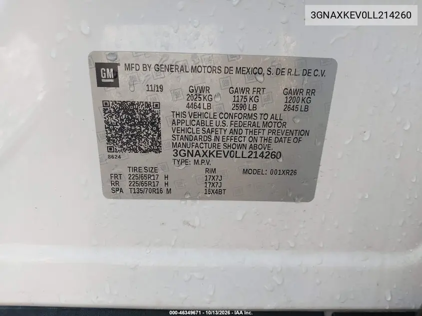 2020 CHEVROLET EQUINOX VIN 3GNAXKEV0LL214260 — фото 9