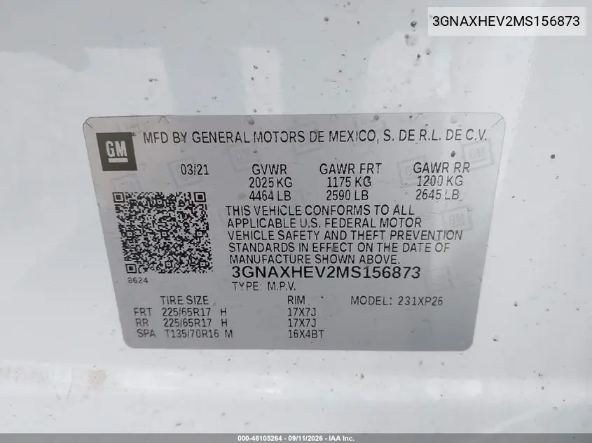 2021 CHEVROLET EQUINOX VIN 3GNAXHEV2MS156873 — фото 9