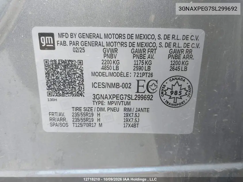2025 CHEVROLET EQUINOX VIN 3GNAXPEG7SL299692 — фото 19