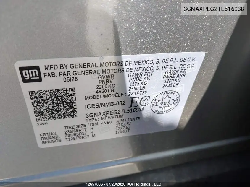 2026 CHEVROLET EQUINOX VIN 3GNAXPEG2TL516938 — фото 18