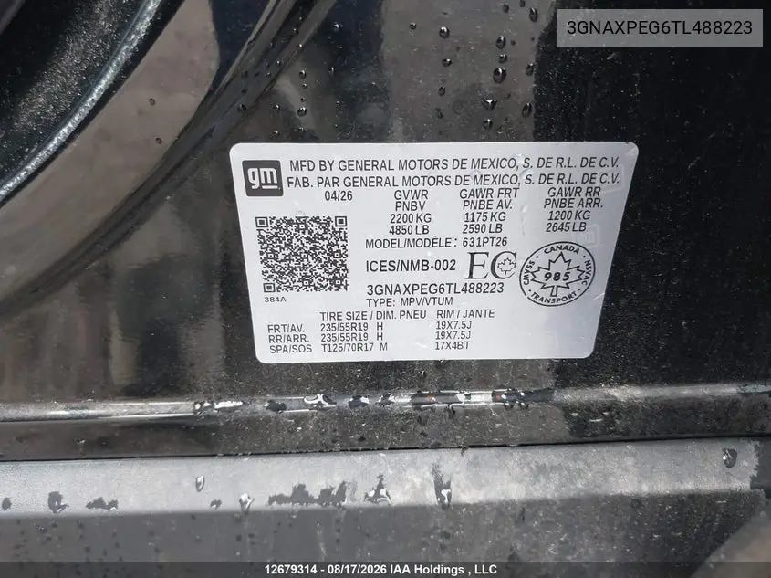 2026 CHEVROLET EQUINOX VIN 3GNAXPEG6TL488223 — фото 9