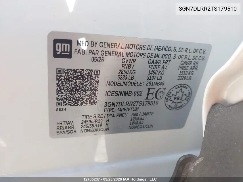 2026 CHEVROLET EQUINOX VIN 3GN7DLRR2TS179510 — фото 9