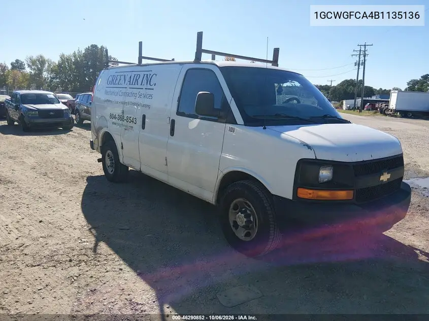 CHEVROLET EXPRESS 2011, VIN 1GCWGFCA4B1135136