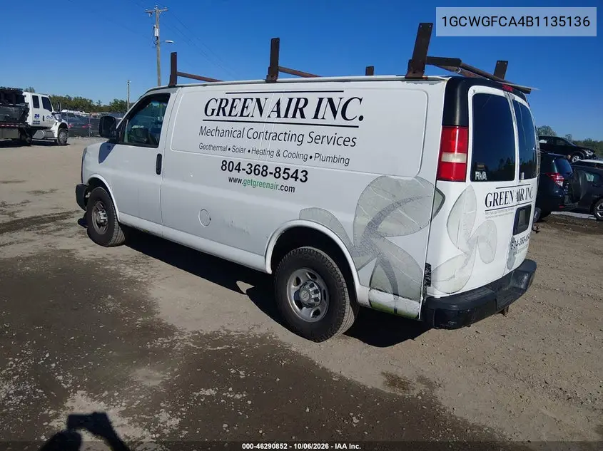 2011 CHEVROLET EXPRESS VIN 1GCWGFCA4B1135136 — фото 3