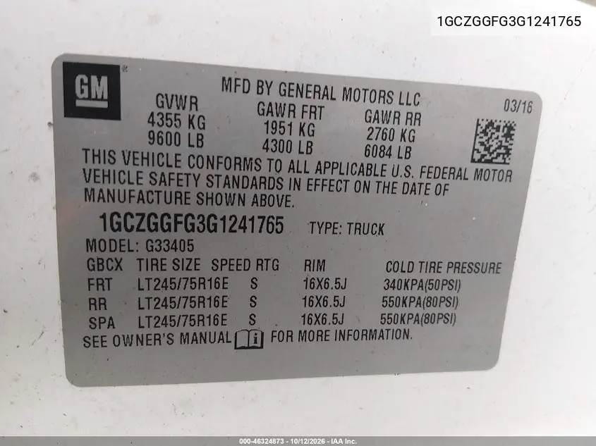 2016 CHEVROLET EXPRESS VIN 1GCZGGFG3G1241765 — фото 9